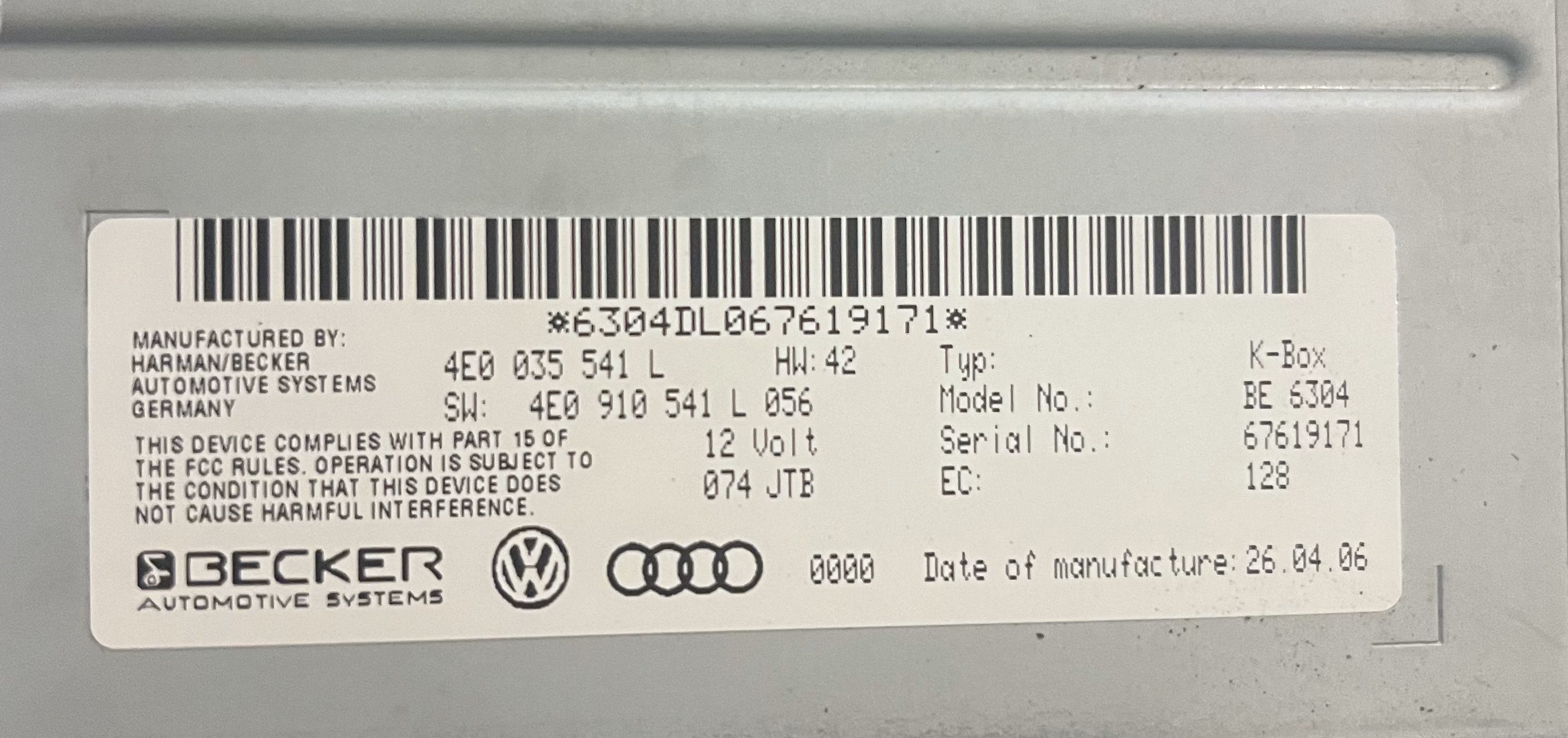 Navigation Empfangsgerät Navi Rechner Audi A6 4F A4 B8 4E0035541L 4E0910541L