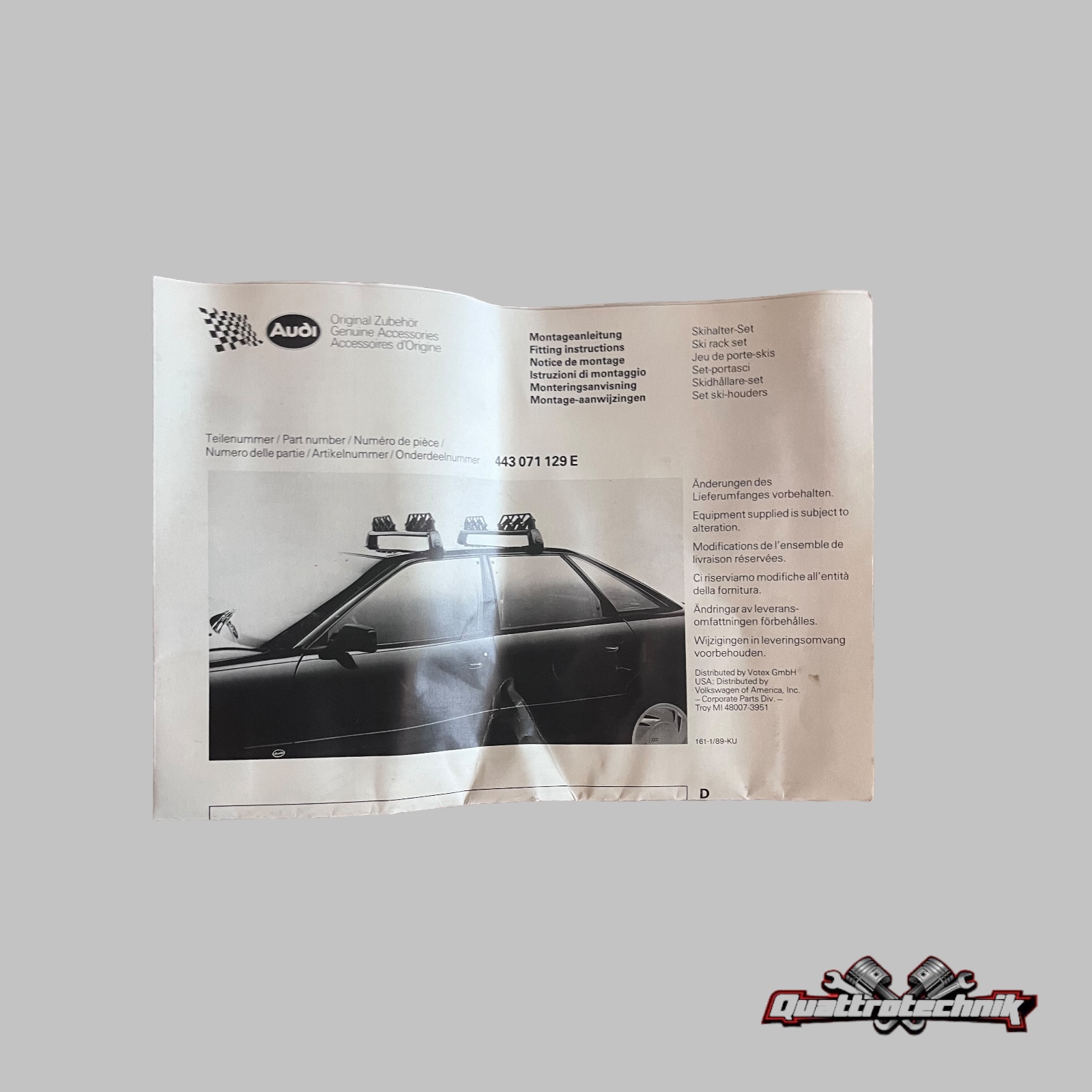 Original VAG Audi Skihalter 443071129E für T-Schiene