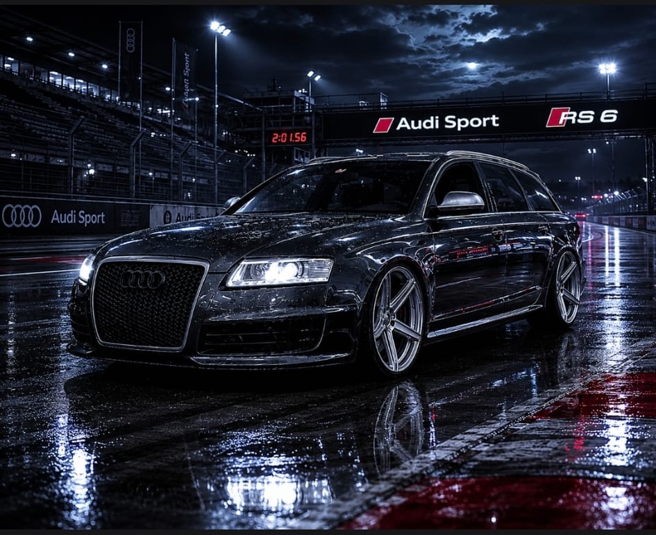 Audi RS6 bei Nacht in der Stadt