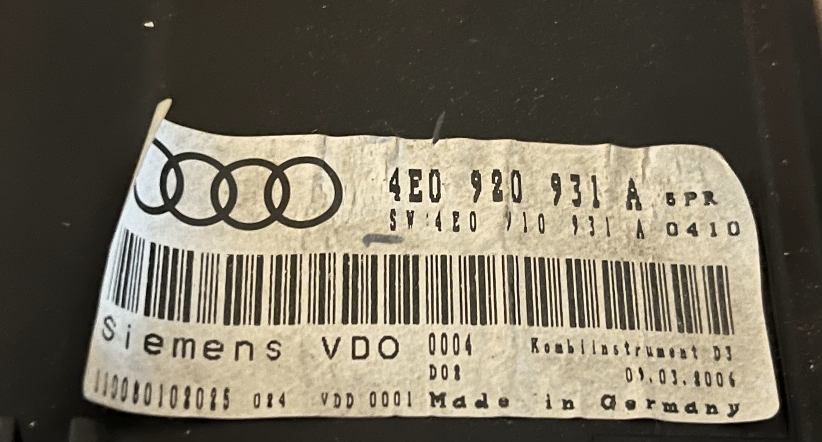Orig. Audi A8 4E Kombiinstrument Tacho Schalttafeleinsatz W12 4E0920931A